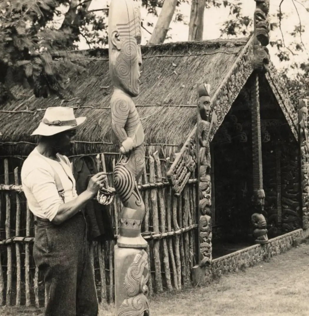 Tiki aus Holz, Whakarewarewa, Neuseeland, 1905